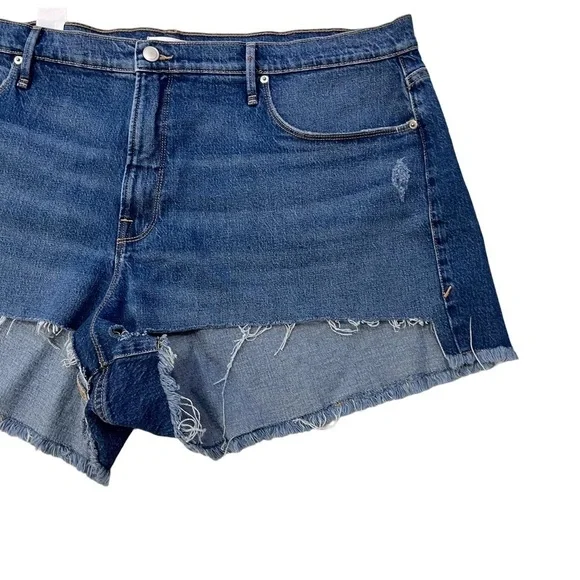 Good American Good 90’s Denim Cut Off Shorts Size 20 High Waisted Raw Hem - Picture 6 of 12